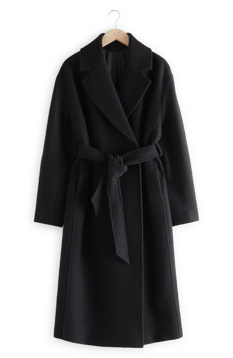 & Other Stories Belted Wool Wrap Coat, Alternate, color, Black