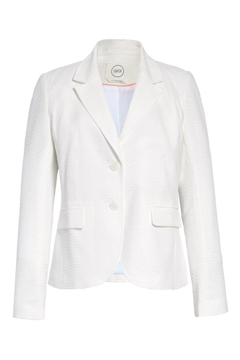 Shrunken Seersucker Blazer, Main, color, WHITE SEERSUCKER