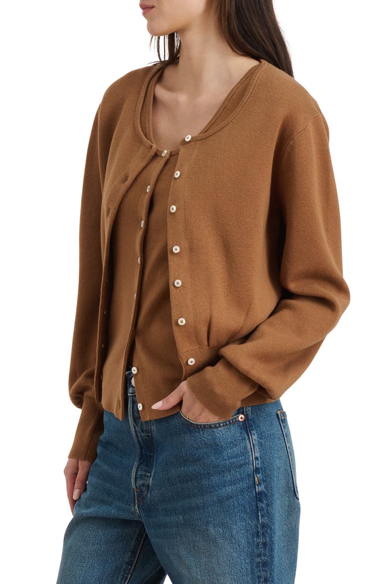 Louisa Cotton & Cashmere Cardigan, Alternate, color, MOCHACCINO