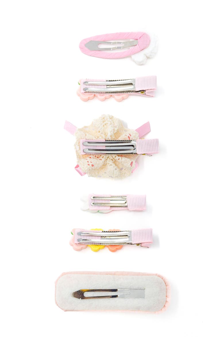 Puppy & Bunny Garden Hair Clip Set of 6, Alternate, color, Pink