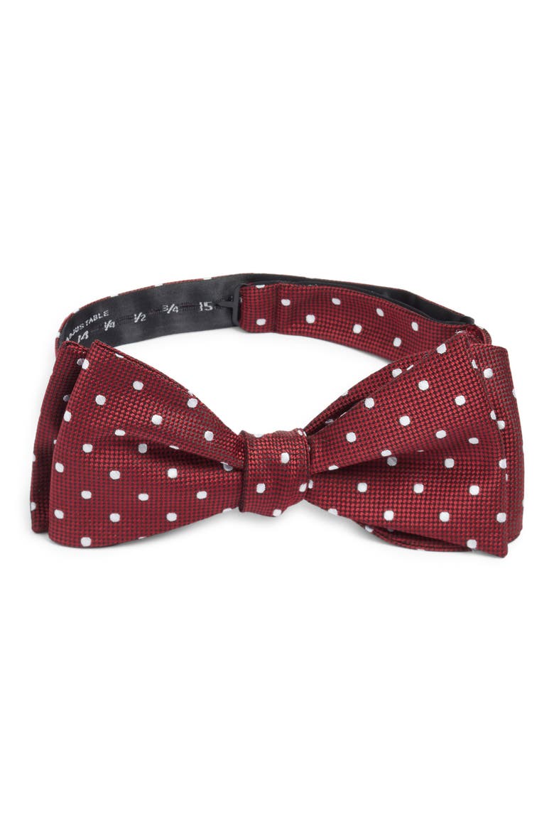 Polka Dot Silk Bow Tie, Main, color, MAROON
