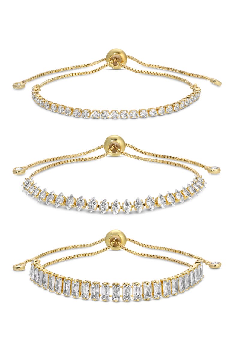CZ Chain Bracelet Set of 3, Main, color, GOLD