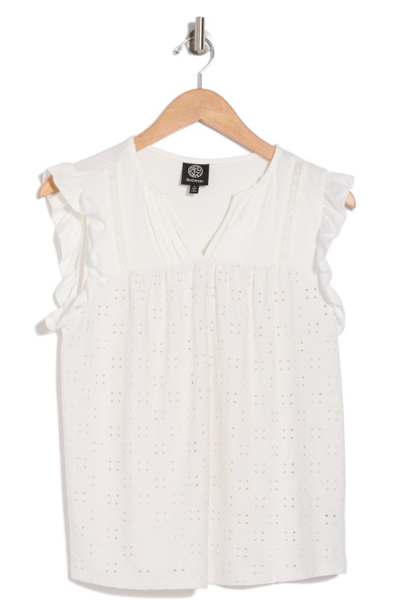 Bobeau Embroidered Eyelet Cap Sleeve Top, Alternate, color,