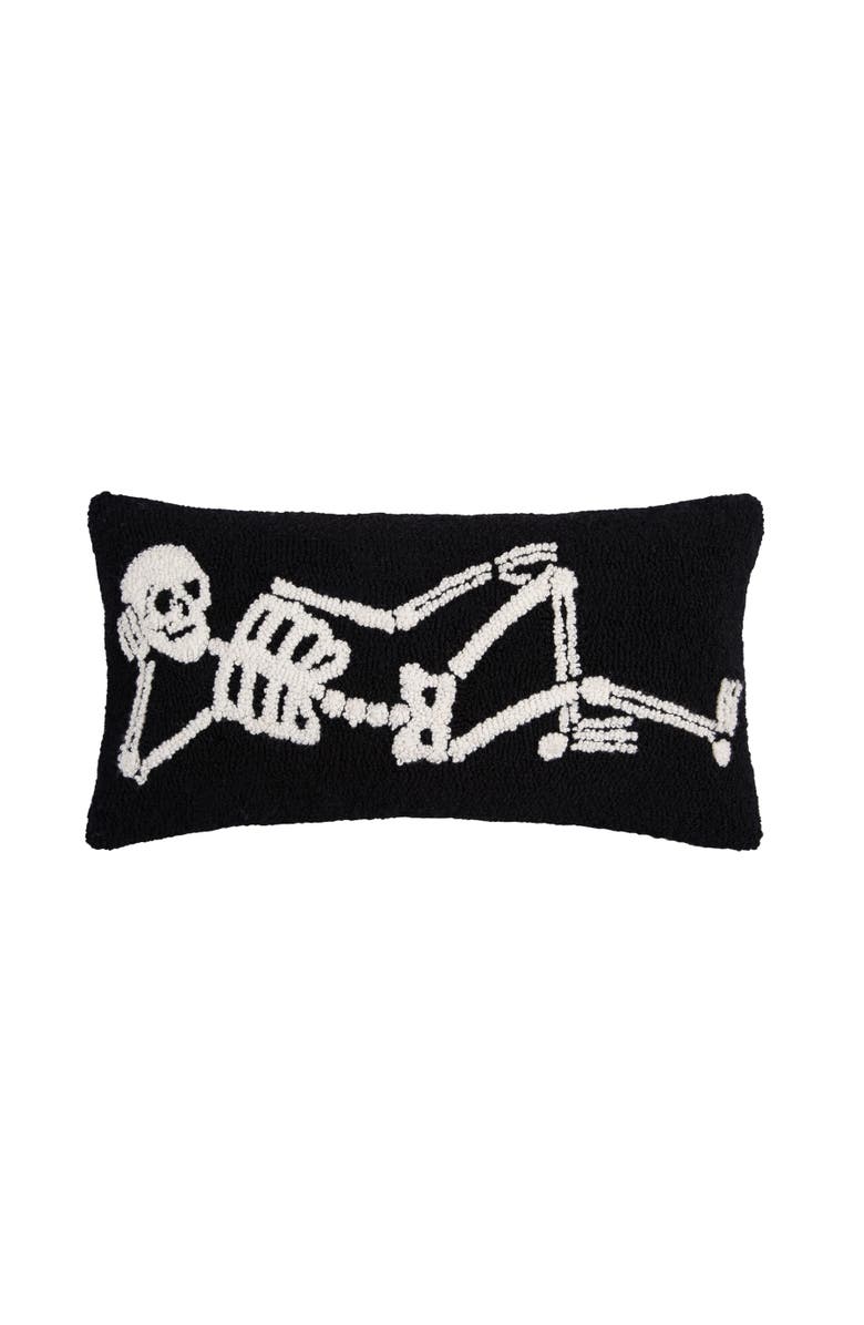C&F Home Relaxed Pose Skeleton Halloween Hooked Accent Pillow 12" x 24", Main, color, 