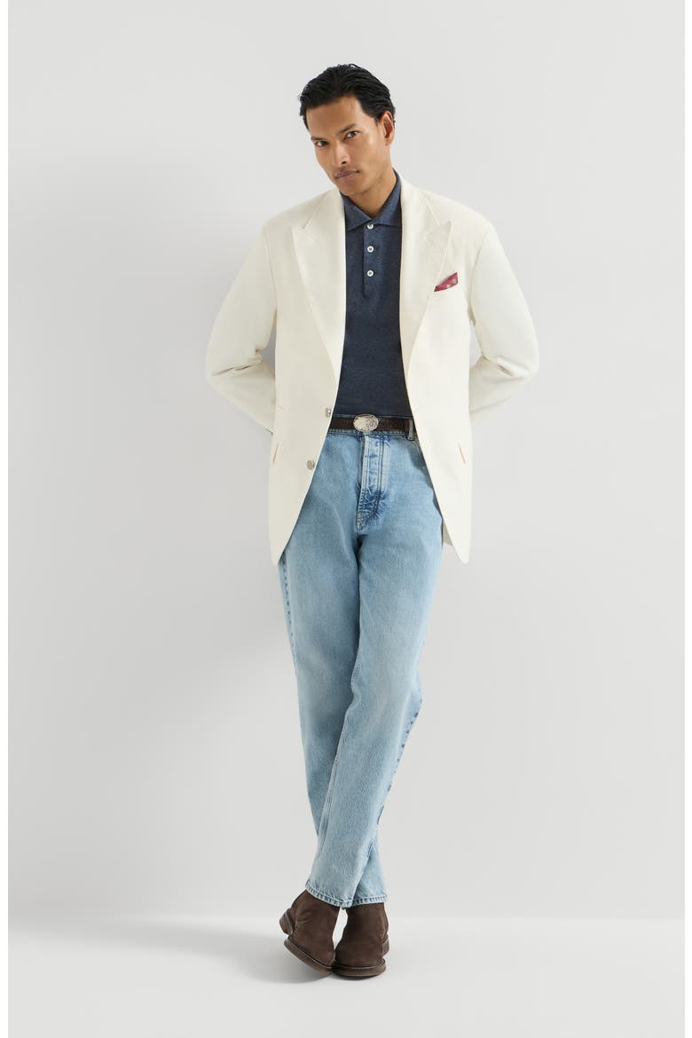 Cashmere knit polo shirt, Alternate, color, Denim