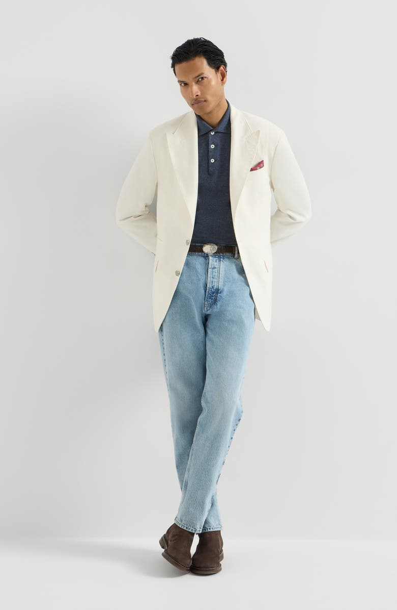 Brunello Cucinelli Cashmere knit polo shirt, Alternate, color, Denim
