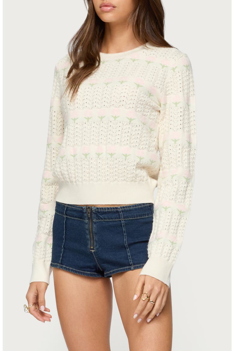 Emerie Floral Pointelle Stitch Sweater, Alternate, color, CREAM