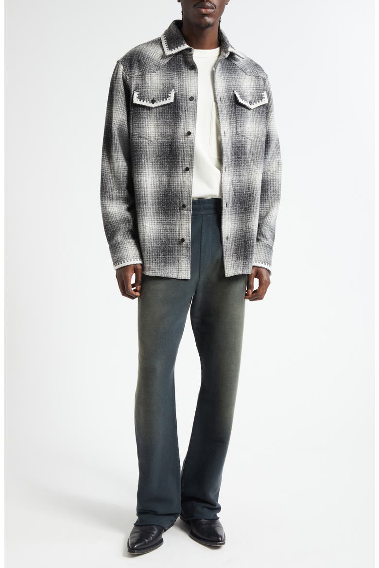 Journey Plaid Virgin Wool & Silk Blend Overshirt, Alternate, color, PEWTER GRAY/ OFF WHITE