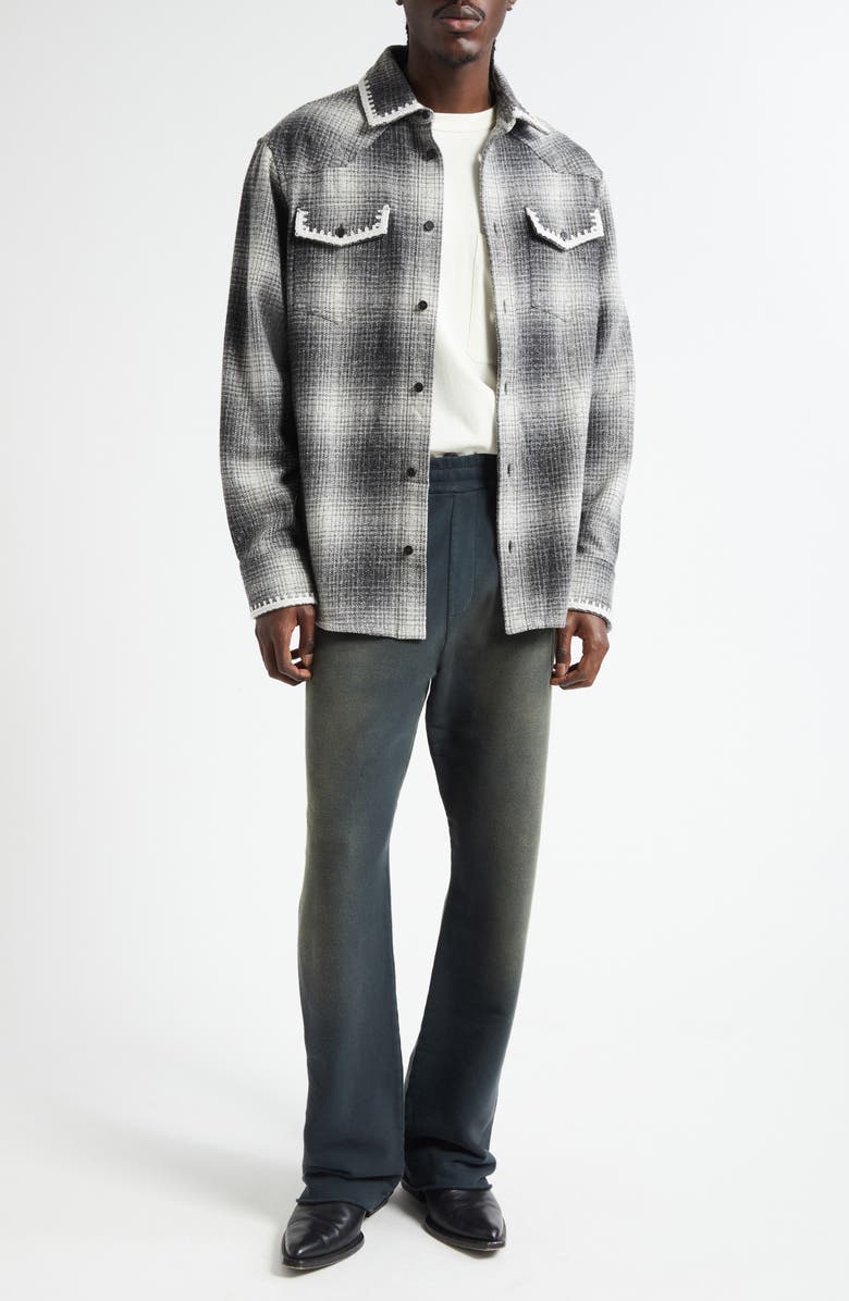 Golden Goose Journey Plaid Virgin Wool & Silk Blend Overshirt, Alternate, color, Pewter Gray/ Off White