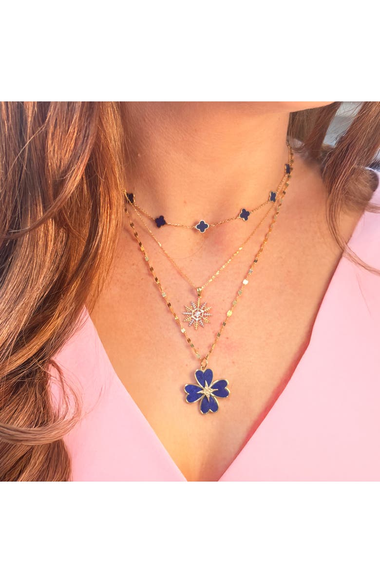 The Lovery Fine Jewelry Lapis Starburst Clover Charm, Alternate, color, Lapis