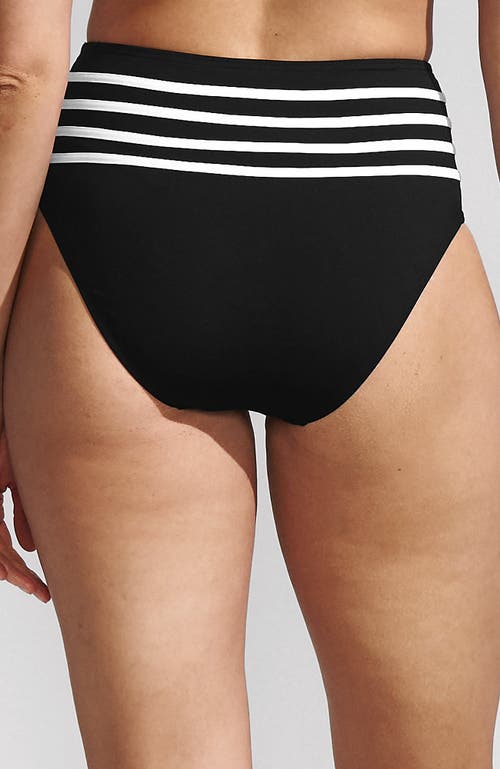 Lands' End Ribbed Smoothing High Waisted Bikini Bottoms In Black/white