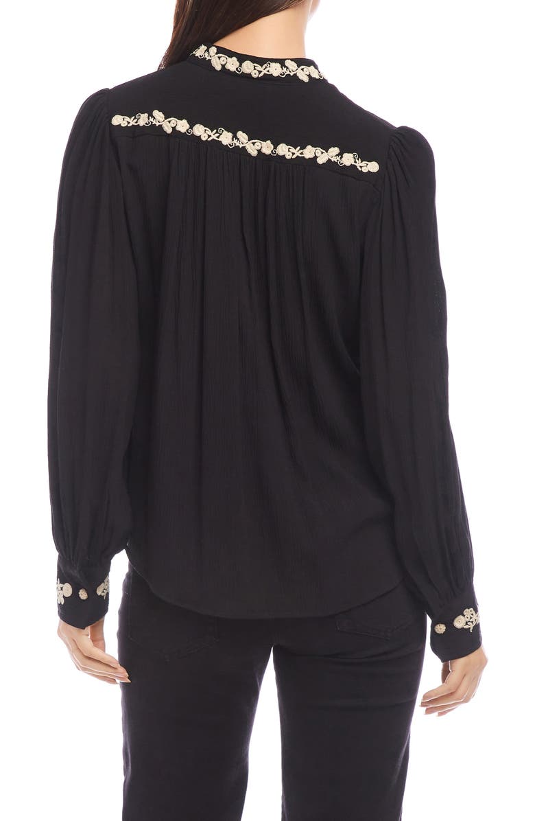 Karen Kane Floral Embroidered Button-Up Shirt, Alternate, color, 