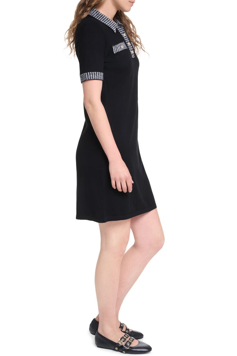 Tweed Johnny Collar Sweater Dress, Alternate, color, BLACK/ SOFT WHITE