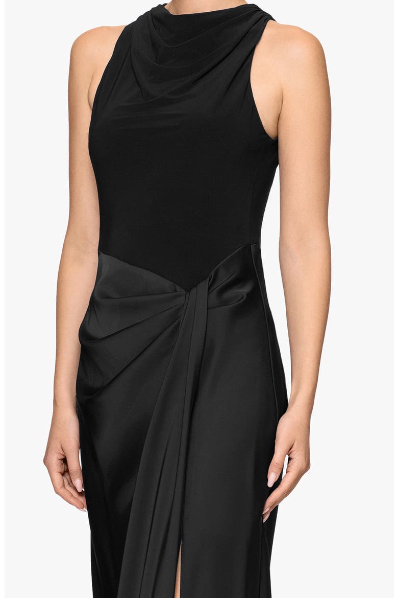 Mixed Media Satin Gown, Alternate, color, BLACK