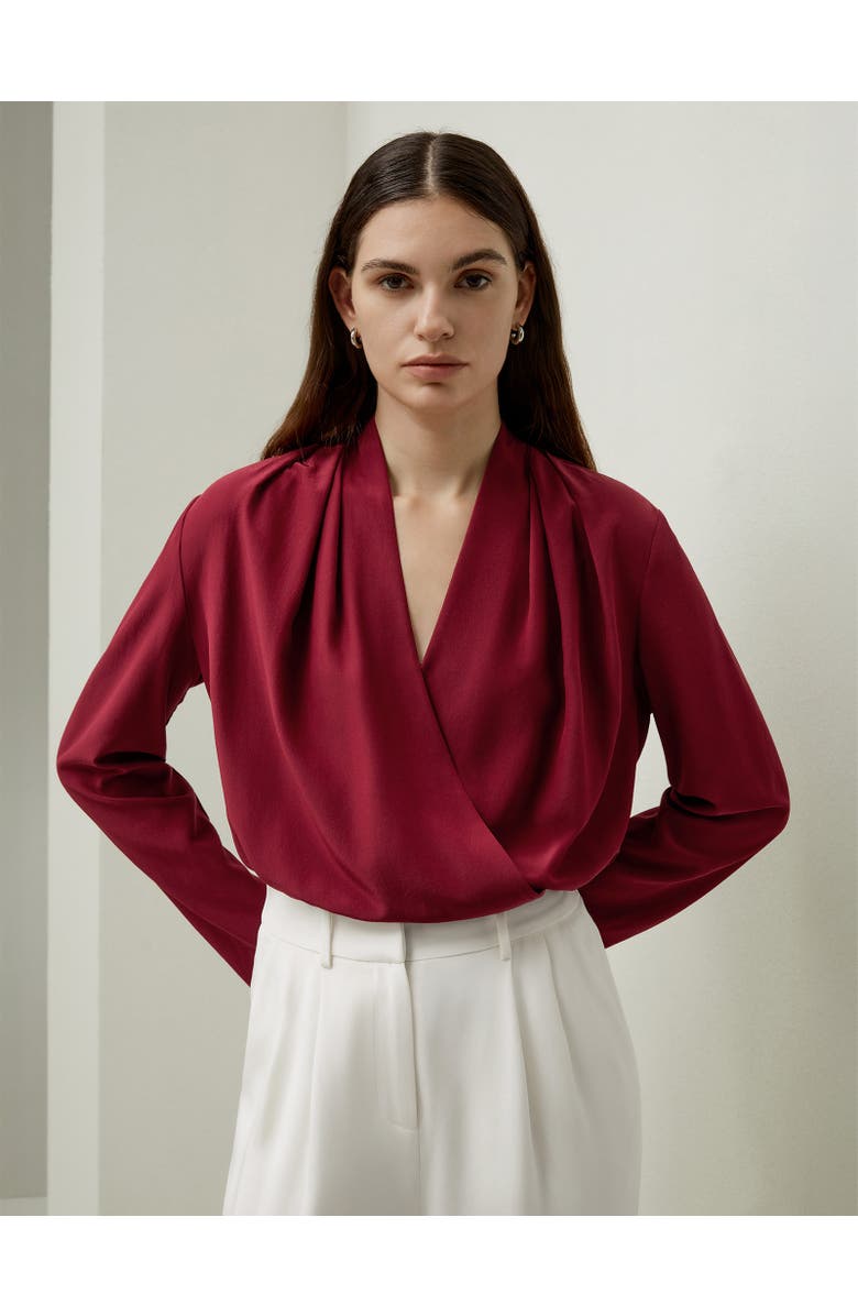 Lilysilk Silk Crêpe de Chine Long Sleeve Blouse, Alternate, color, Cherry Red