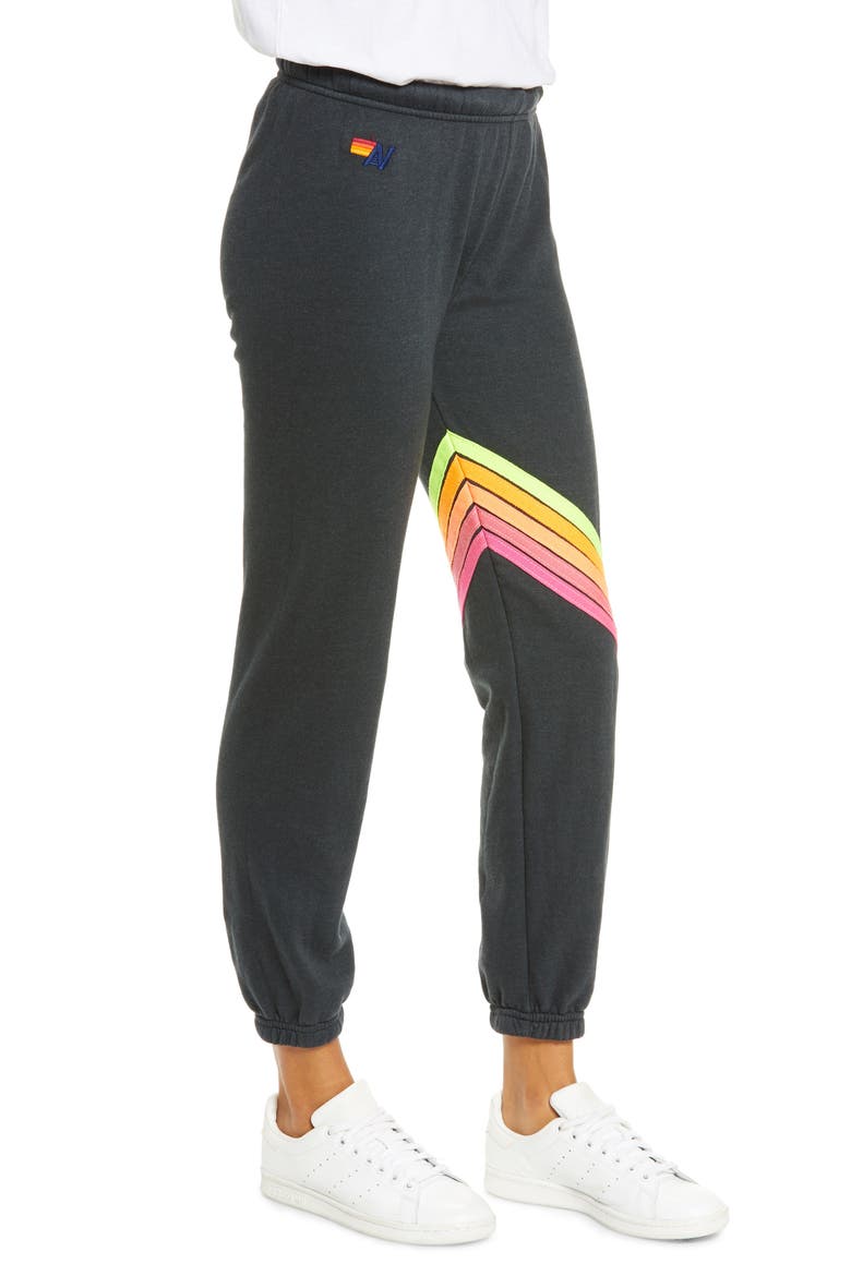 Chevron Stripe Joggers, Alternate, color, CHARCOAL/ NEON