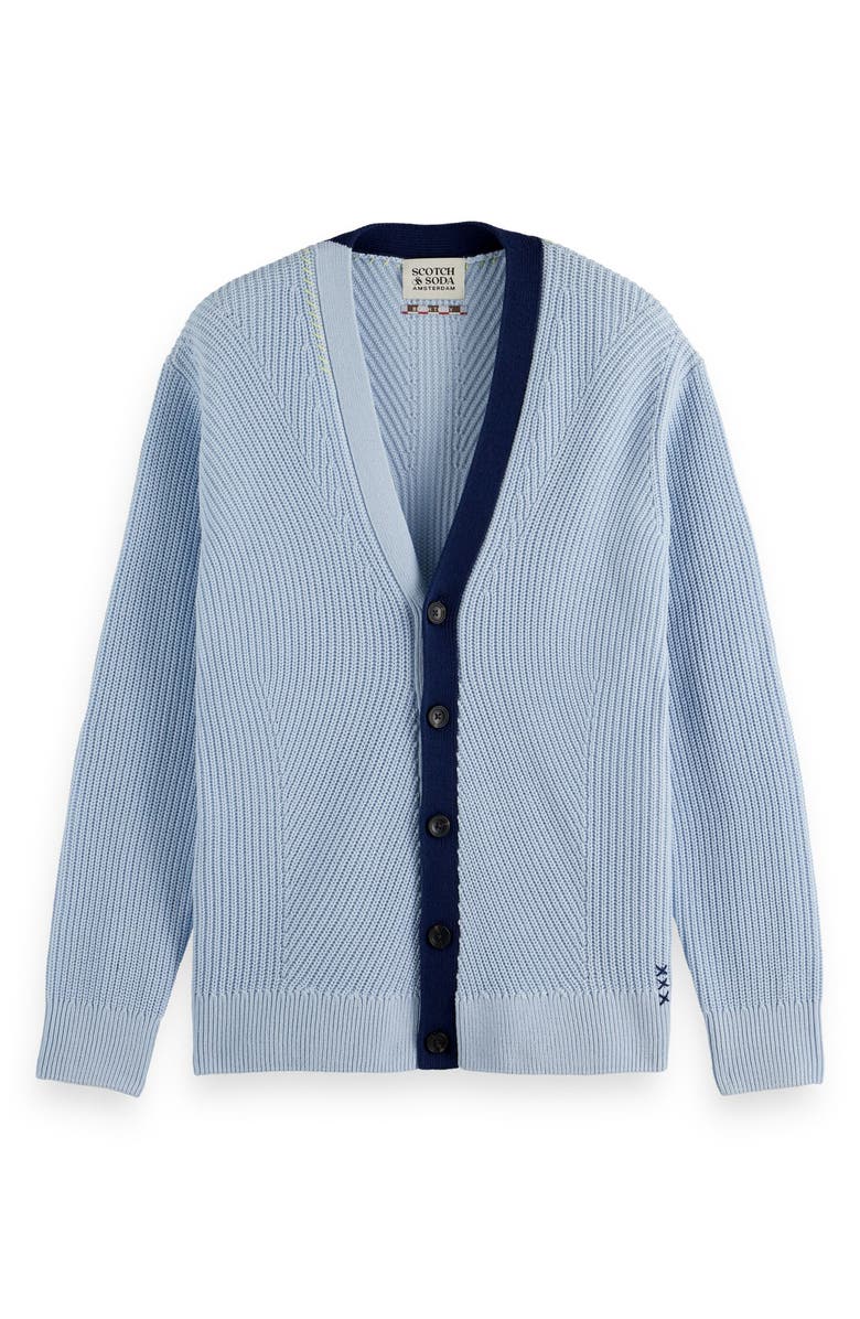Scotch & Soda Structured Dropped Shoulder Cotton Cardigan, Alternate, color, Shirting Blue