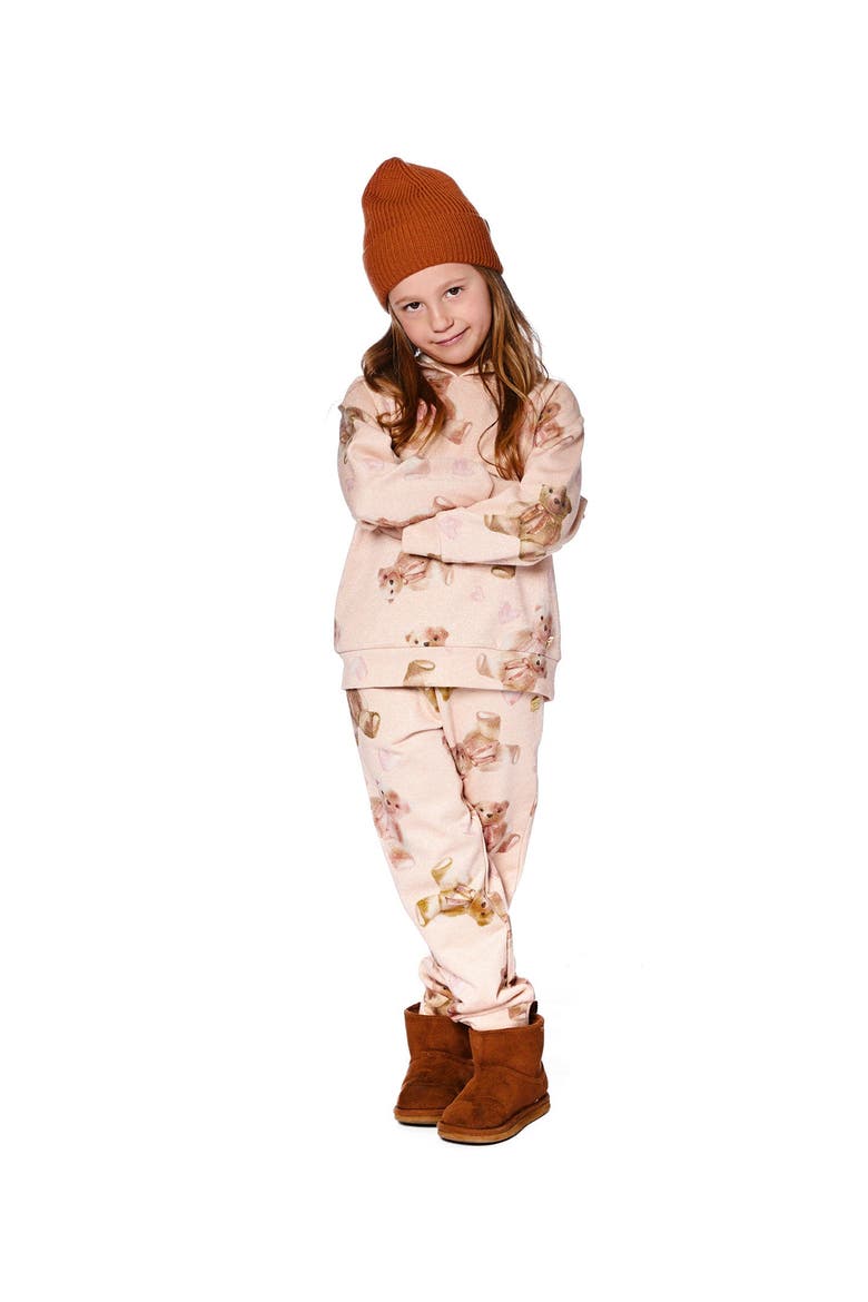 Glittering French Terry Sweatpants Teddy Bear, Alternate, color, Beige