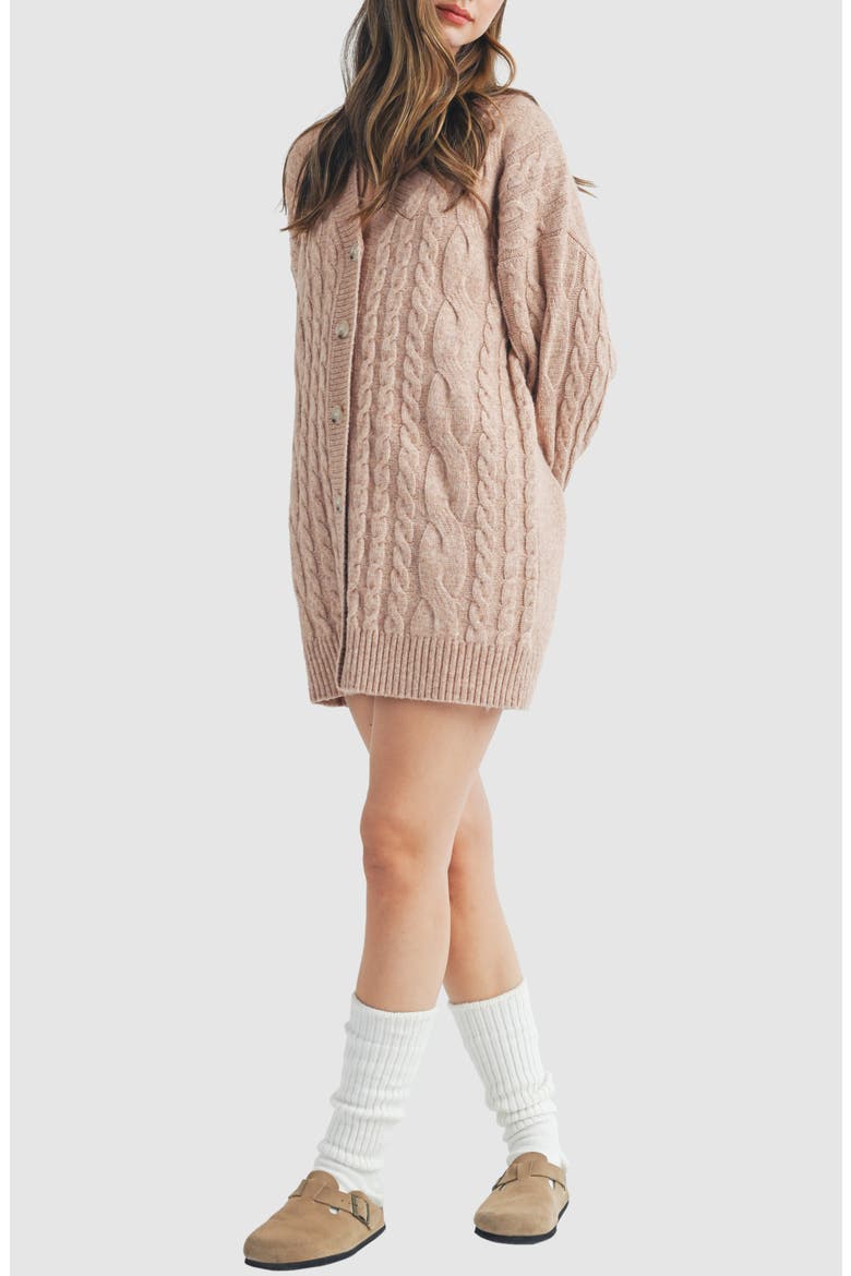Cable Knit Cardigan Sweater Dress, Alternate, color, TWO-TONE MAUVE