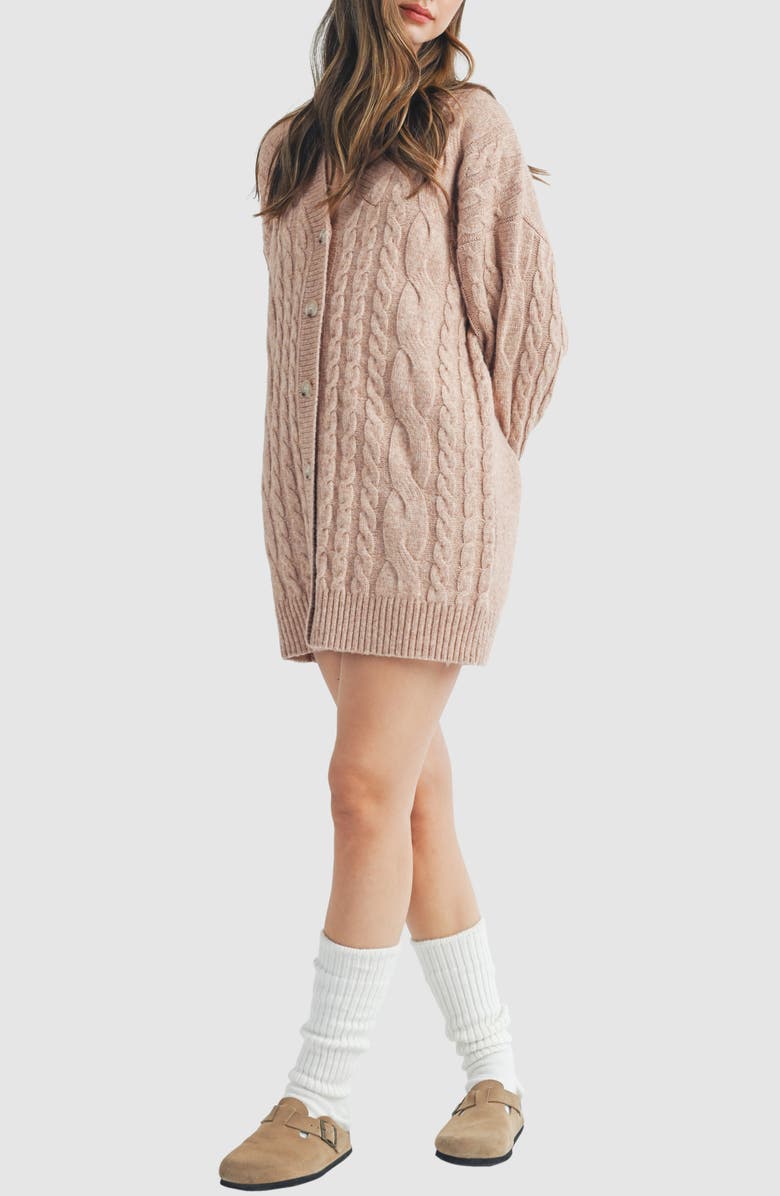 Lush Cable Knit Cardigan Sweater Dress, Alternate, color, Two-Tone Mauve