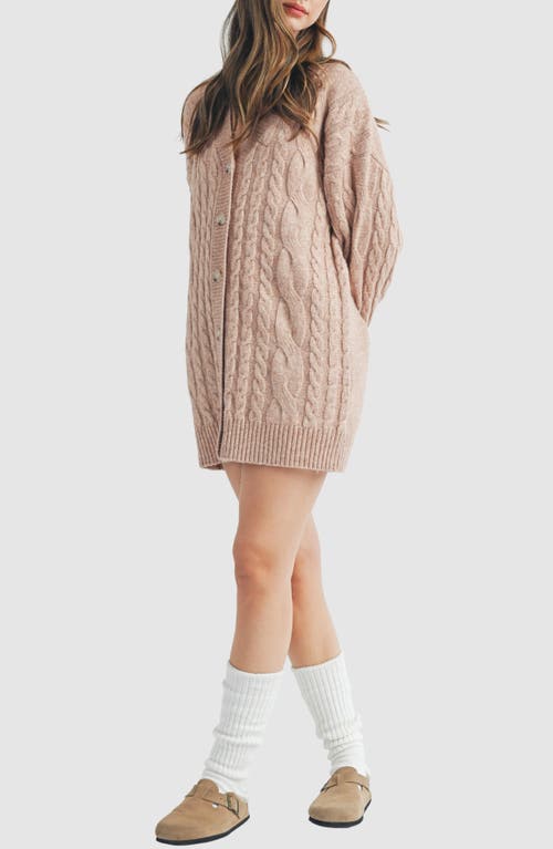 Lush Cable Knit Cardigan Sweater Dress In Brown