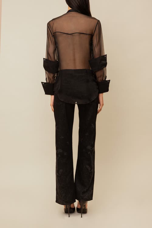 Contessa Mills Winifred Sheer Beaded Silk Organza Blouse In Black