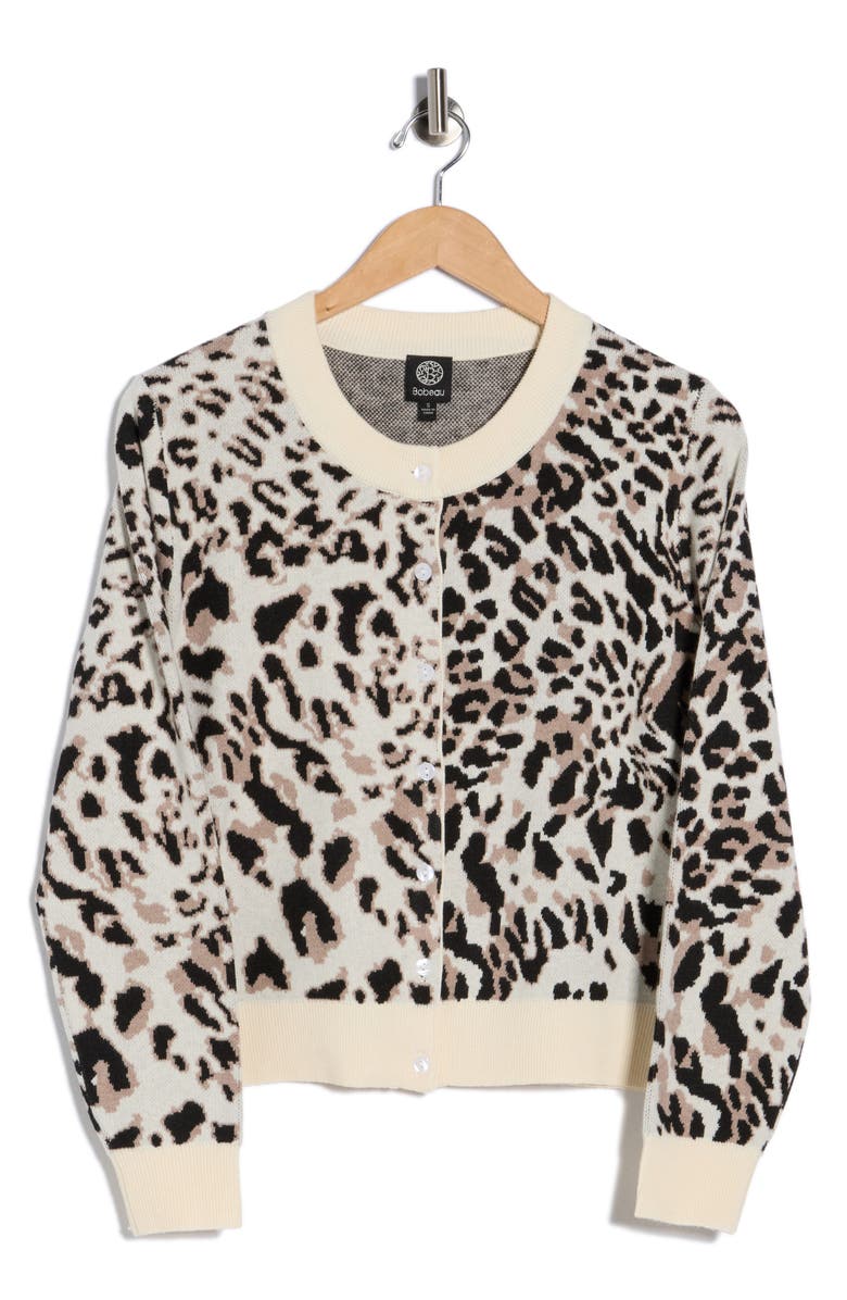 Bobeau Leopard Spot Button Front Cardigan, Alternate, color, Cream/ Taupe/ Black