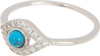 14K Yellow Gold Plated Turquoise Swarovski Crystal Accented Evil Eye Ring