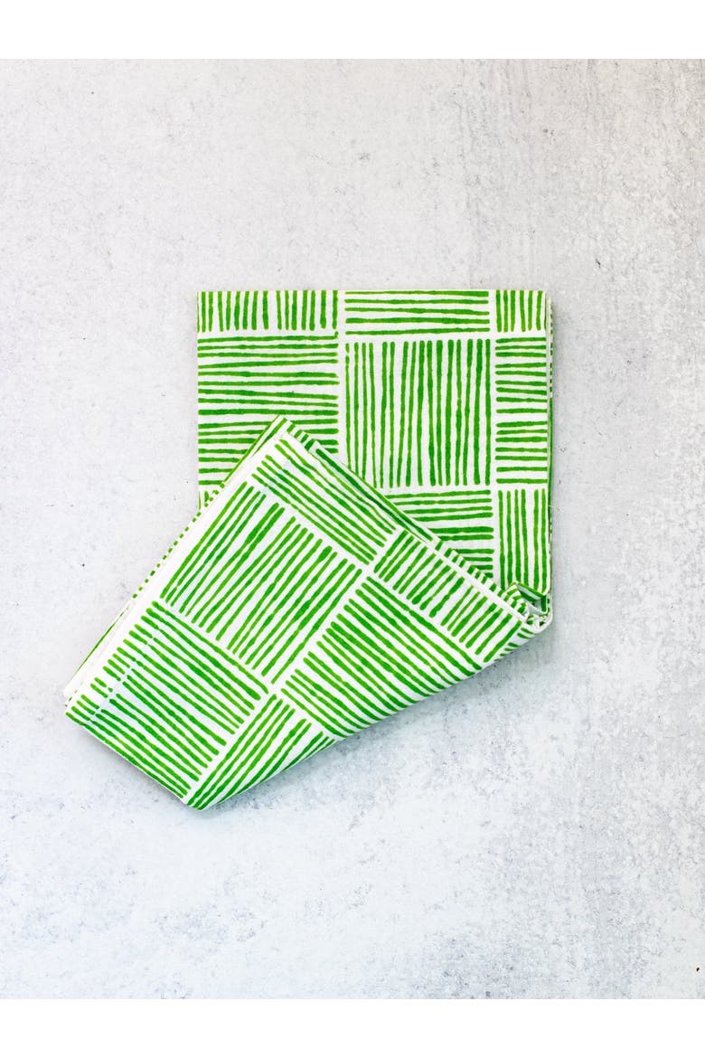 Tea Towel Set - Palmetto & Stripe, Alternate, color, Green
