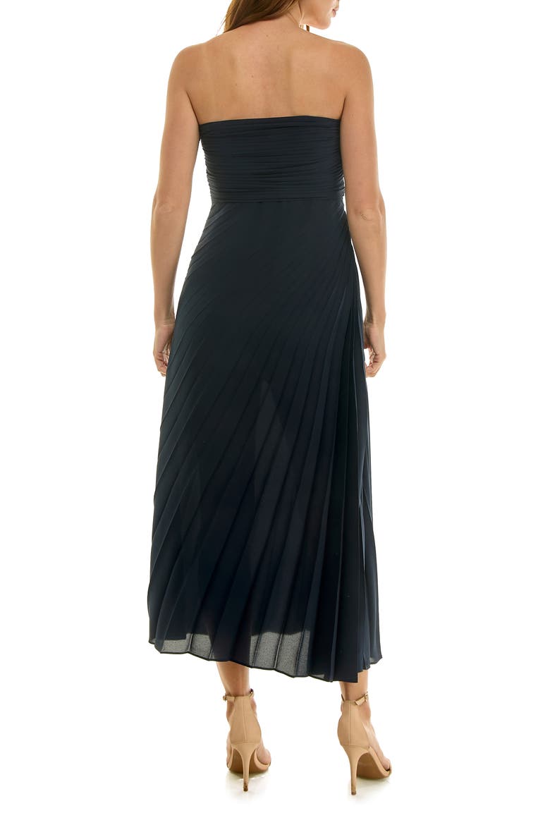 Strapless Pleated Chiffon Maxi Dress, Alternate, color, DEEP NAVY