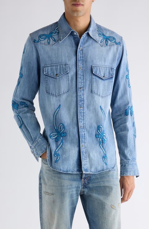 Surrow Embroidered Organic Cotton Denim Western Shirt