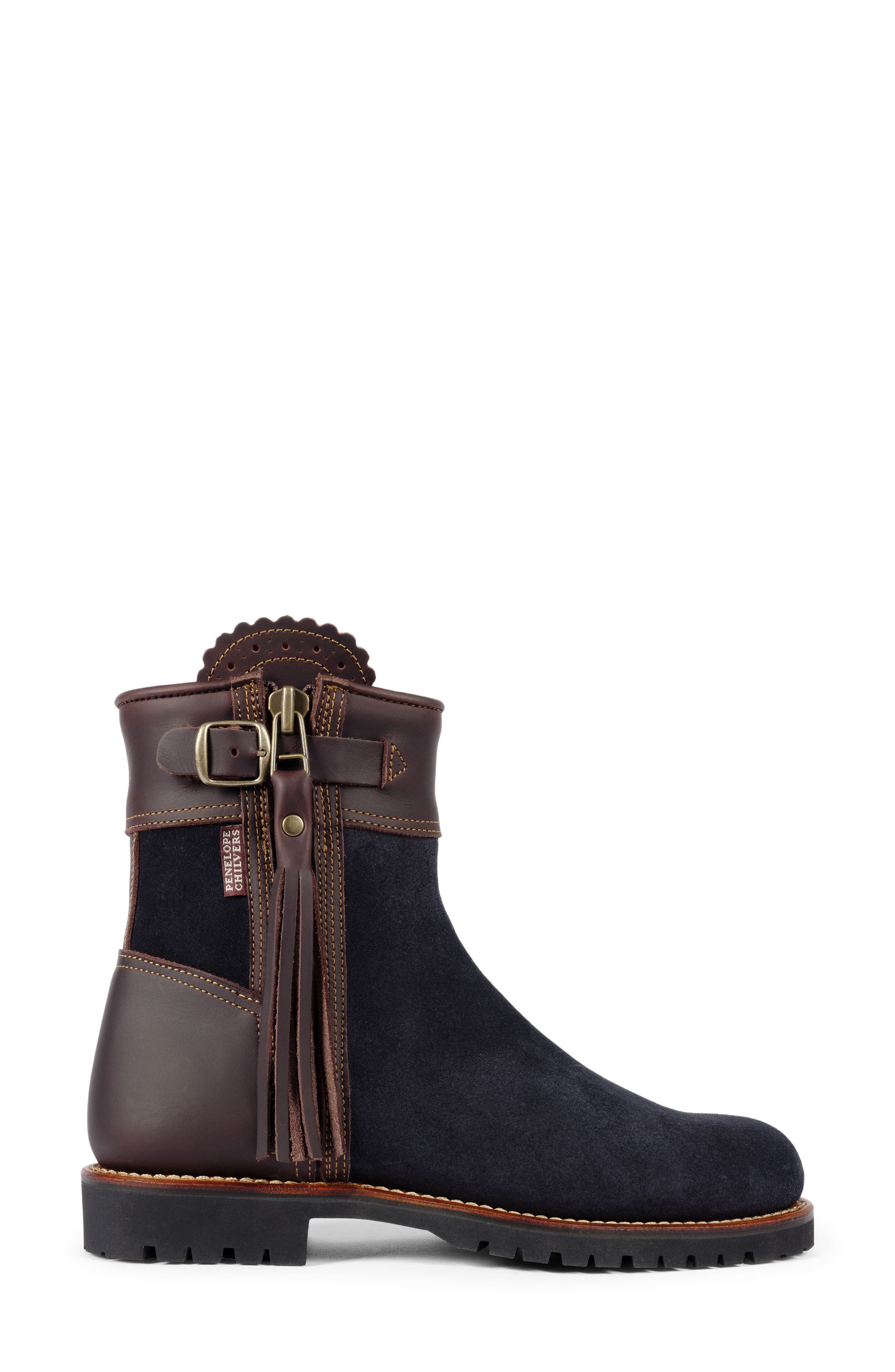 Inclement Cropped Tassel Bootie, Alternate, color, NAVY/ DARK BROWN