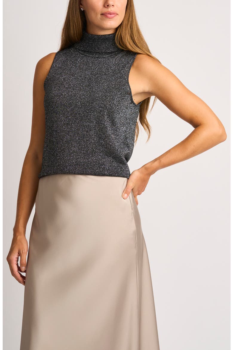 Metallic Sleeveless Turtleneck Sweater, Main, color, DARK BLACK LUREX