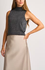 Halogen® Metallic Sleeveless Turtleneck Sweater