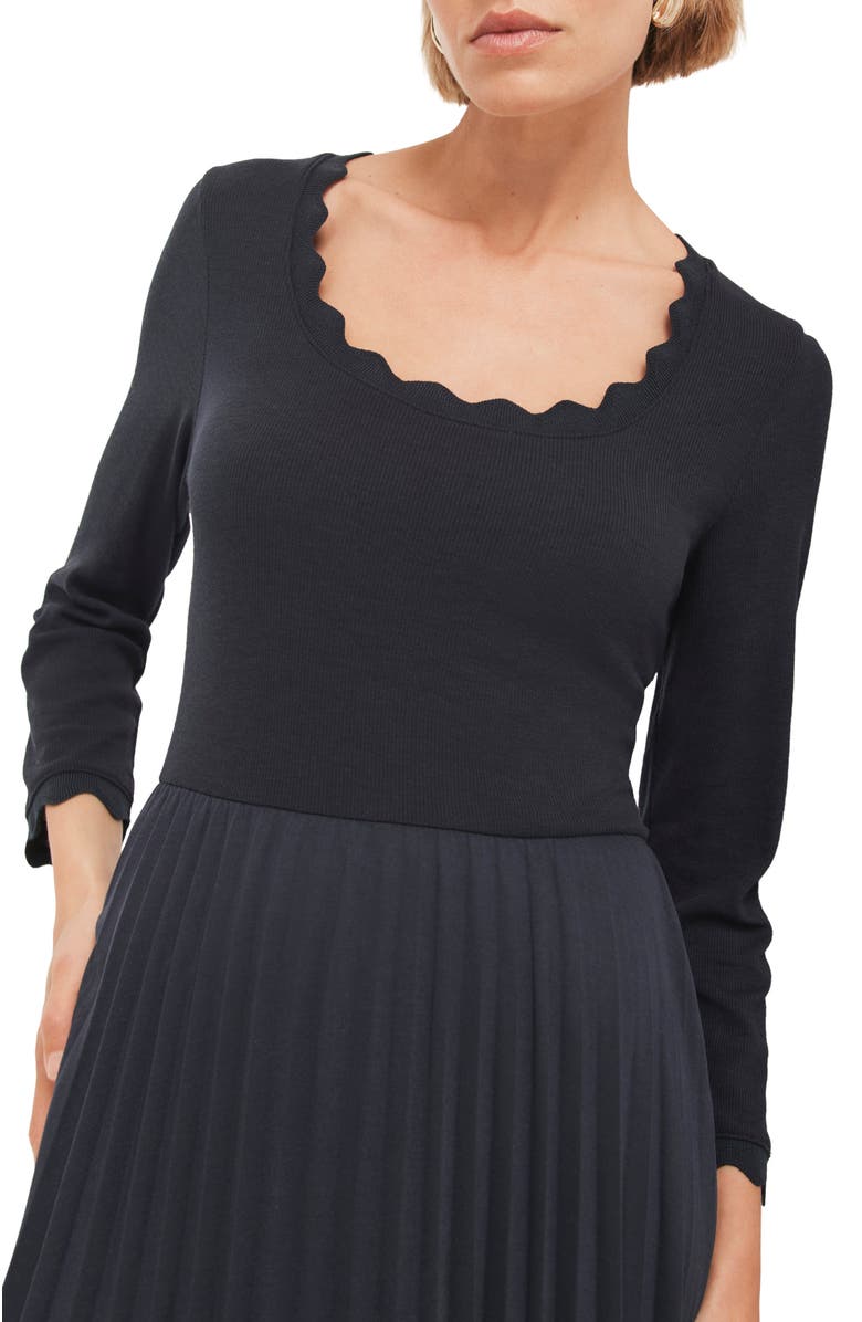 MINT VELVET Scallop Jersey Mix Midi Dress, Alternate, color, Navy