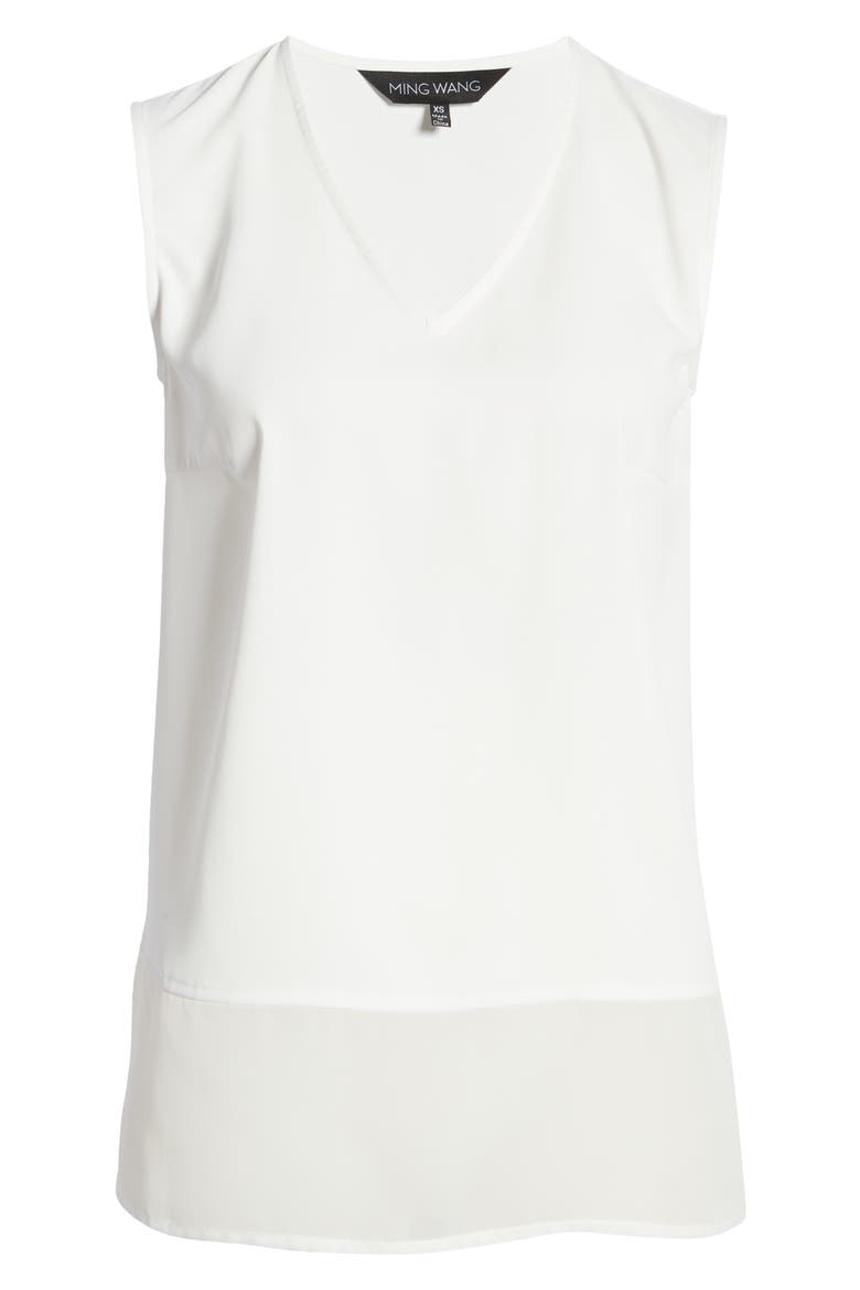 Sheer Hem Crêpe de Chine Sleeveless Top, Alternate, color, WHITE