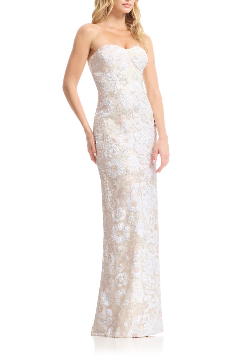 Vada Sequin Floral Strapless Column Gown, Alternate, color, OFF WHITE MULTI