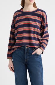 THE GREAT. Field Stripe Relaxed Fit Cotton T-Shirt