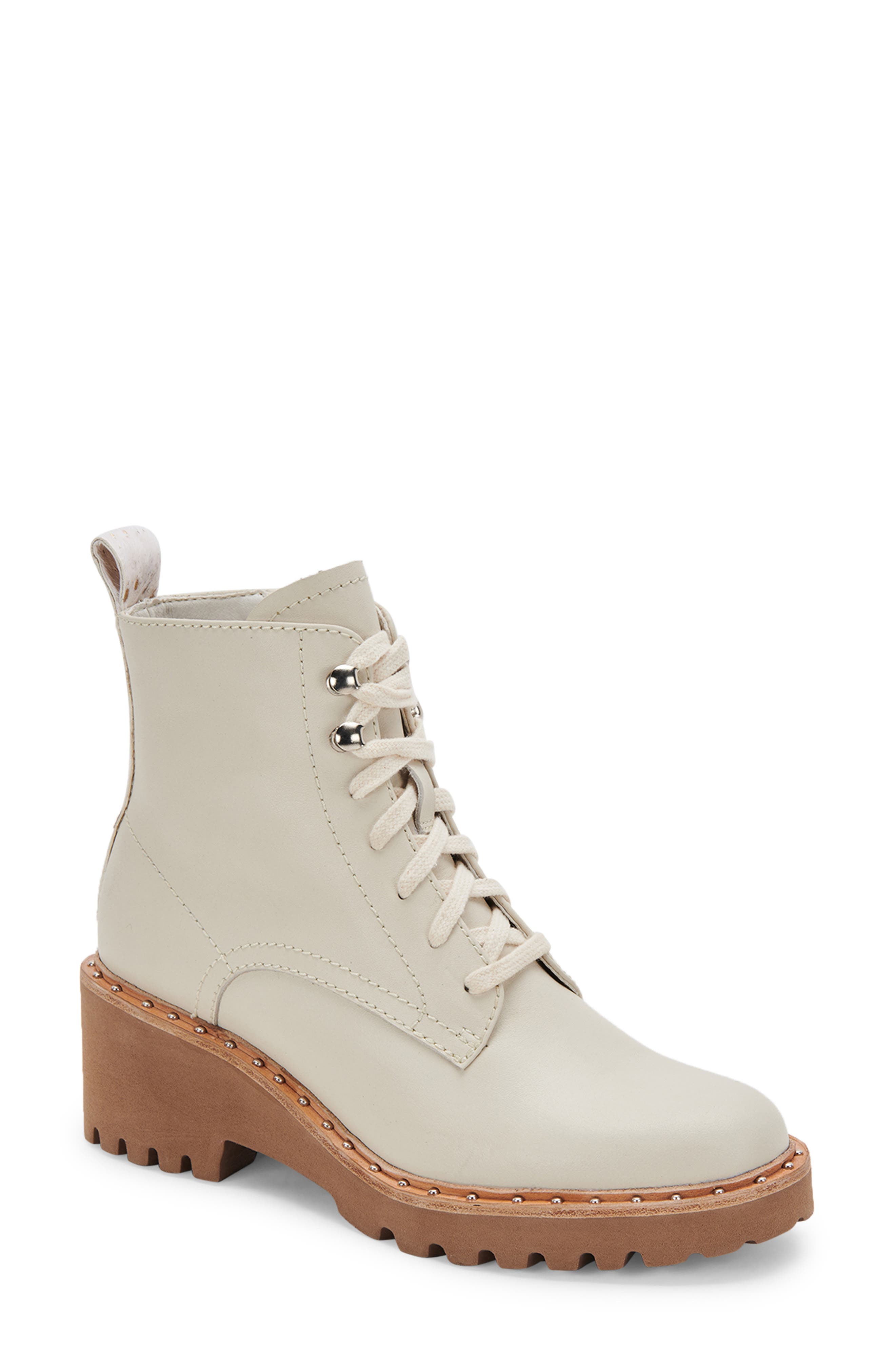 Hinto Studded Lug Sole Bootie, Main, color, IVORY LEATHER