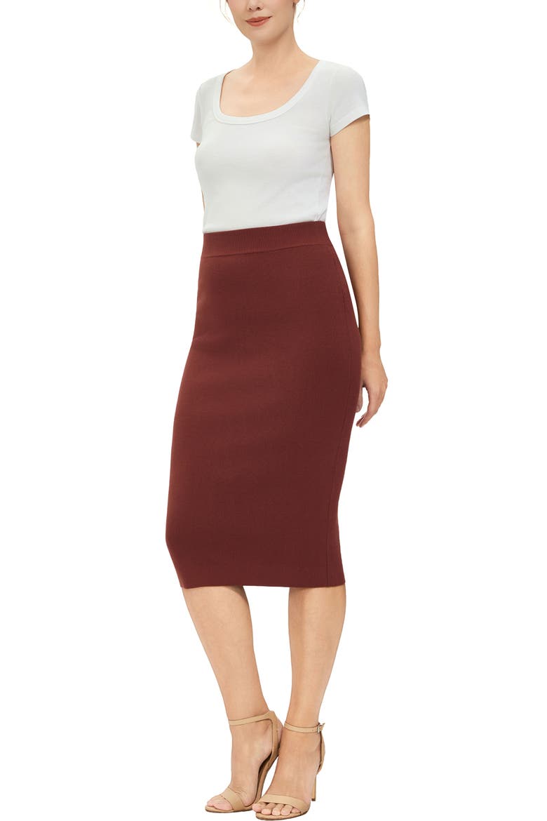 Women's Knit Pencil Skirt, Alternate, color, Copper Red