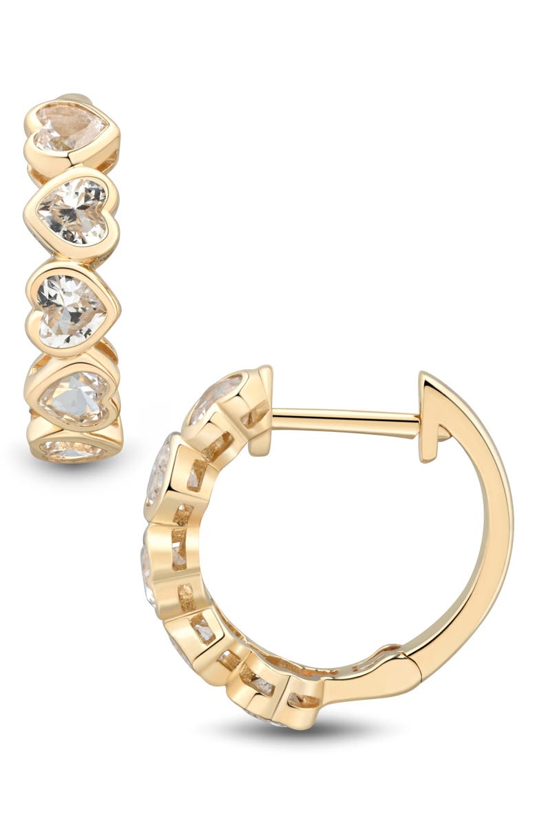 Frankie & Zoe 14K Yellow Gold Lab Grown White Sapphire Heart Huggie Hoop Earrings, Alternate, color, 