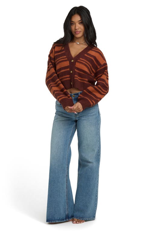 Billabong Something About It Stripe Crop Cardigan In Burgundy