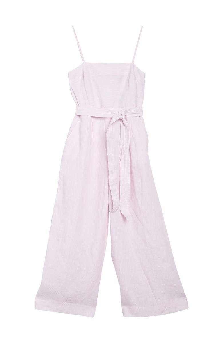 J.Crew Stripe Linen Tie Waist Jumpsuit, Main, color, 