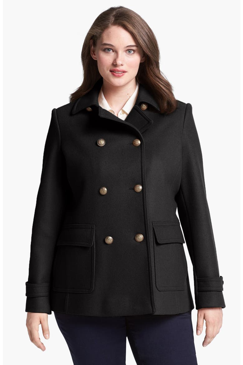 Skirt Back Peacoat, Main, color, BLACK TWEED