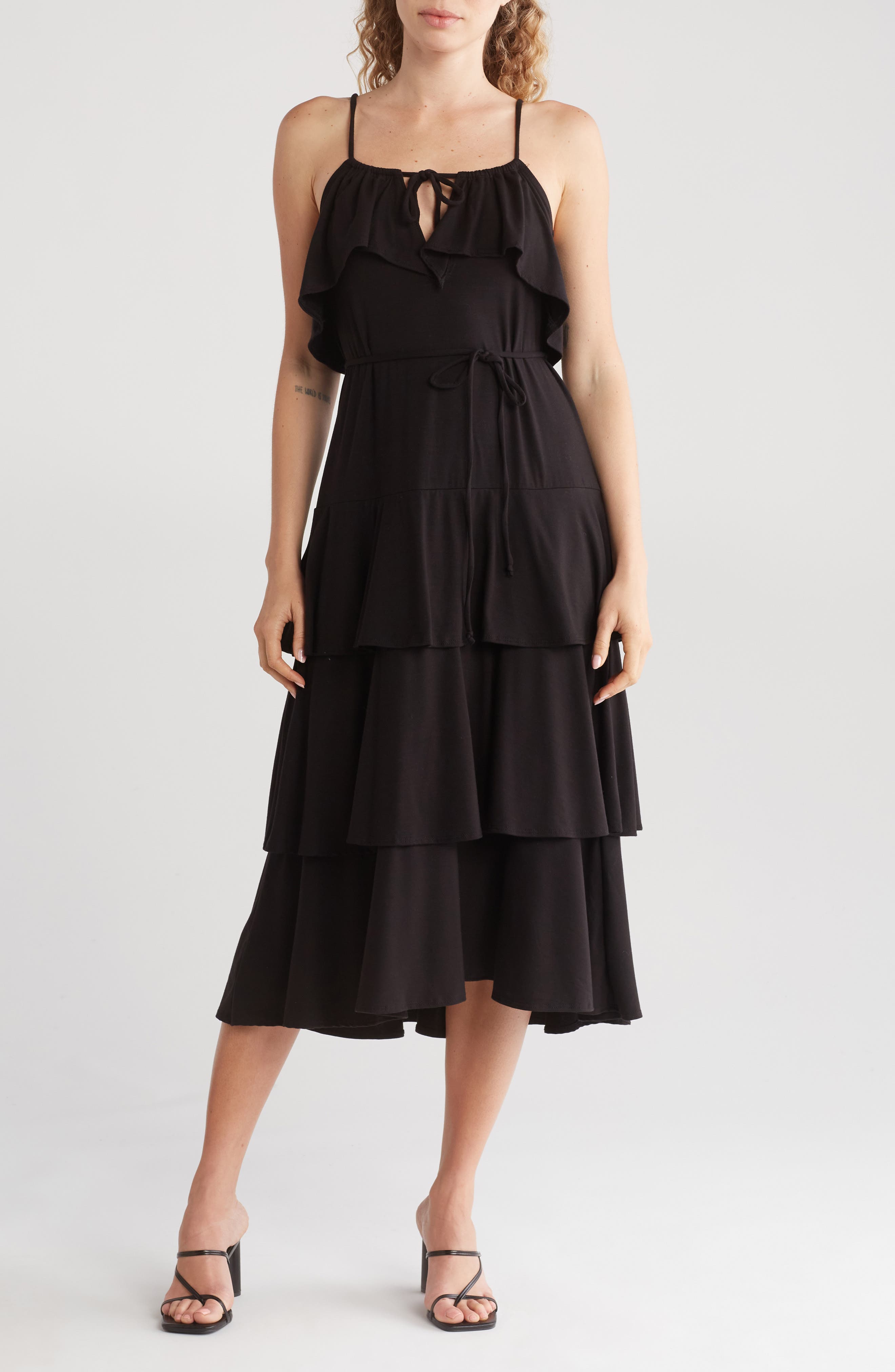 GO COUTURE Ruffle Tiered Midi Slipdress