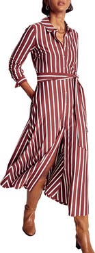 Boden Marcia Stripe Long Sleeve Cotton Blend Jersey Shirtdress
