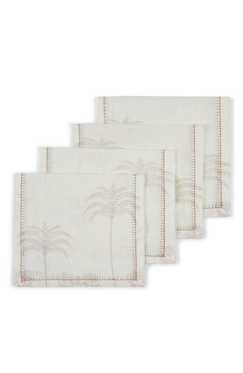 MAJKA La Fortuna Palms Cocktail Napkins - Set of 4, Main, color, Oyster & Stone
