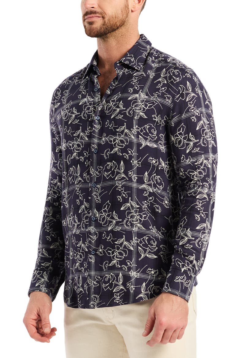 Essex Floral Button-Up Shirt, Alternate, color, NAVY