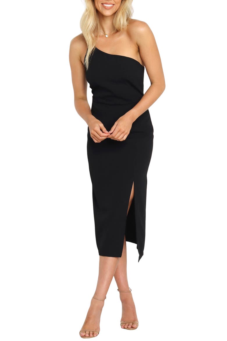 Xiomar One-Shoulder Midi Dress, Main, color, BLACK