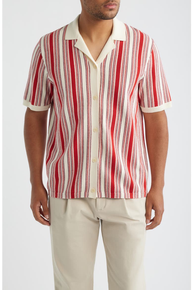 Ivy Stripe Knit Camp Shirt, Main, color, RUST / ECRU
